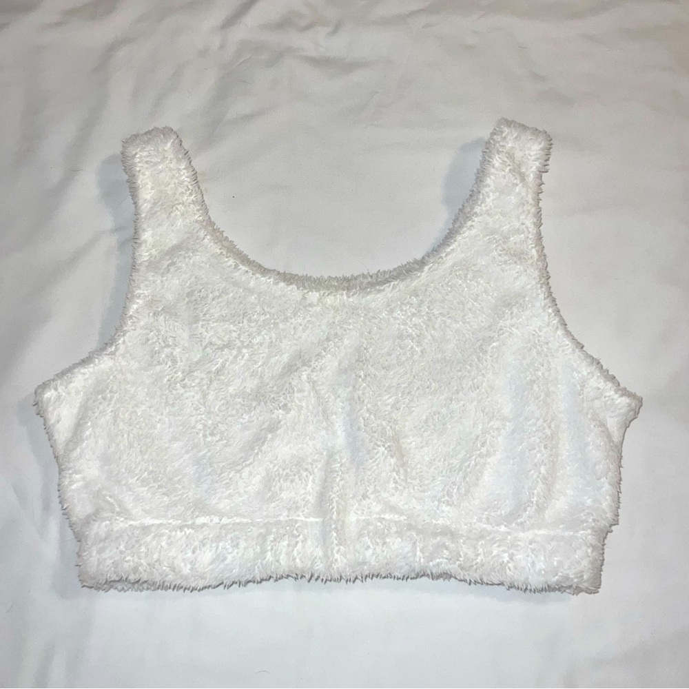 White Sherpa Cropped Lounge Top Fits Larger Chest Elastic Band